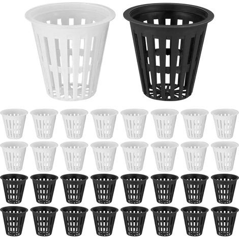 50 Pièces Paniers Hydroponiques Plastique, Pot Plantation Hydroponique Maille Filet, Pot Panier Croissance Plantes Culture Tasse pour Hydroponique Plantation Fleurs, Jardinage - Noir, Blanc (1/5)