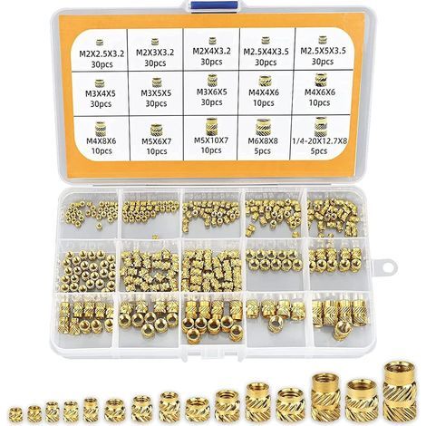 300 Pièces Écrous Moletés à Filetage, Écrous Filetés, M2/M2.5/M3/M4/M5/M6 Insert Fileté Laiton Femelle avec Filetage Interne pour Impression 3D (1/5)