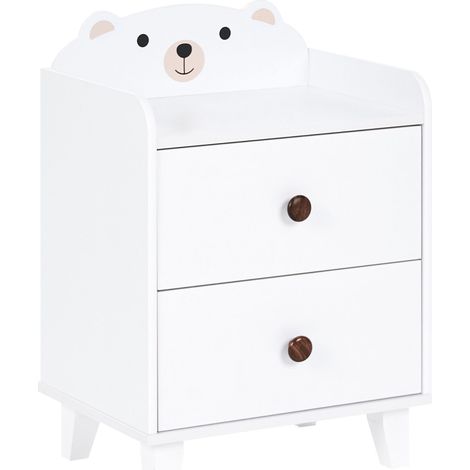 Bedside Table White MDF Pine Wood Legs Nightstand Playroom Storage Animal Theme Kids Room Scandinavian Style MIMILI (1/5)