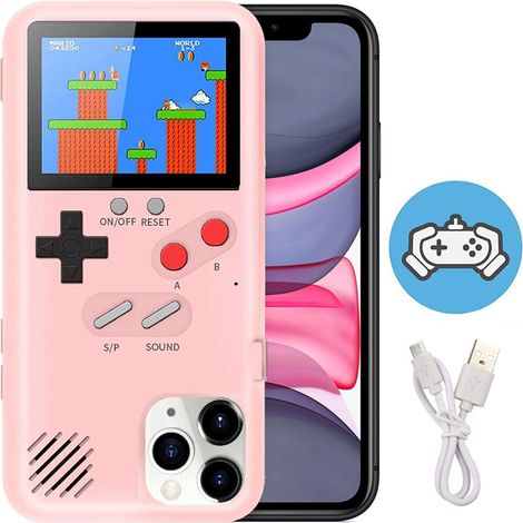 Mini custodia per telefono da gioco con 36 giochi classici integrati, schermo a colori, compatibile con iPhone, design 3D retrò, protezione antiurto, realizzata in ABS+TPU.