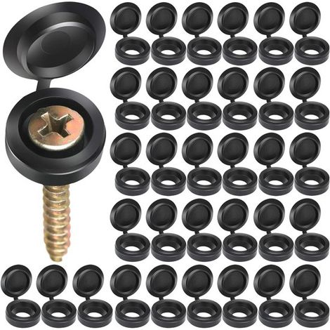 Lot de 150 capuchons de vis noirs – Plastique – Avec charnière – Protection universelle – Meubles et bricolage (1/5)
