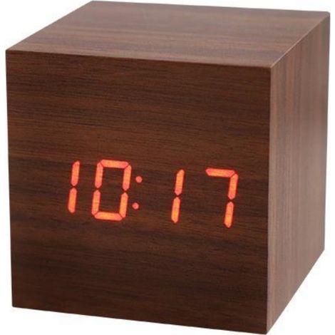 Horloge en bois silencieuse à LED, activée par la voix et dotée d'une lumière rouge - Décoration intérieure unique (1/5)