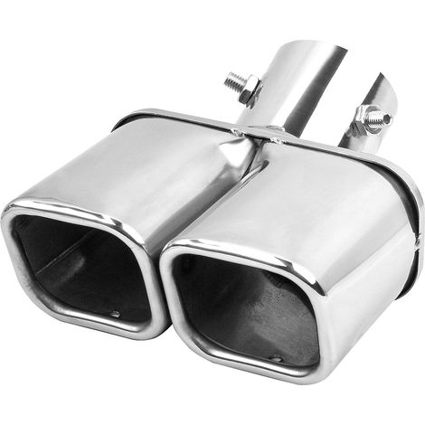 Embout d'Échappement Double Sortie Courbée, Sortie d'Échappement Voiture 38-54mm Universel Réglable à Visser Voiture En Acier Inoxydable Tuning Pour Pot d'Échappement (Argent Poli) (1/5)