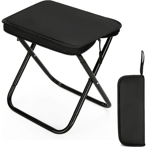 Tabouret pliant, supporte jusqu'à 130 kg, idéal pour l'extérieur (jardin, cuisine, salle de bain, camping, pêche, enfants), revêtement en tissu Oxford, piètement en acier au carbone, 28 x 28 x 24 cm, (1/5)