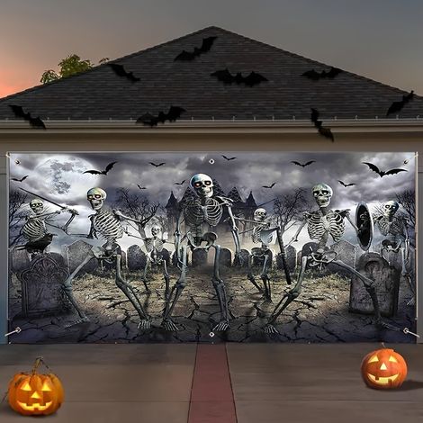 Tissu de fond photo Halloween 150 x 210 cm Cimetière de squelettes Décoration sur le thème de la fête d'Halloween (1/4)