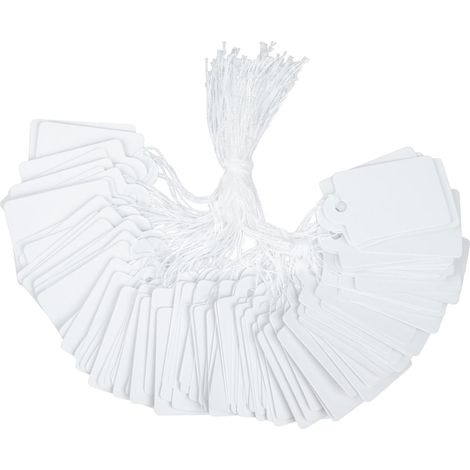 200 etiquetas de precio blancas de 2,5 cm con cordones para colgar, ideales para ropa, joyas, garajes, suministros y regalos. (1/4)