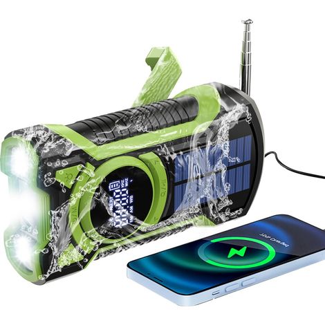Radio de Survie d'Urgence Rechargeable 5000 mAh, Étanche IPX5, Radio Portable FM/AM Solaire avec Manivelle, Idéale pour Urgences, Pannes de Courant et Bluetooth Domestique