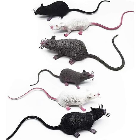 Lot de 6 rats en plastique réalistes, jouets factices, souris de simulation amusantes, accessoires de farces et attrapes, décorations d'Halloween amusantes.
