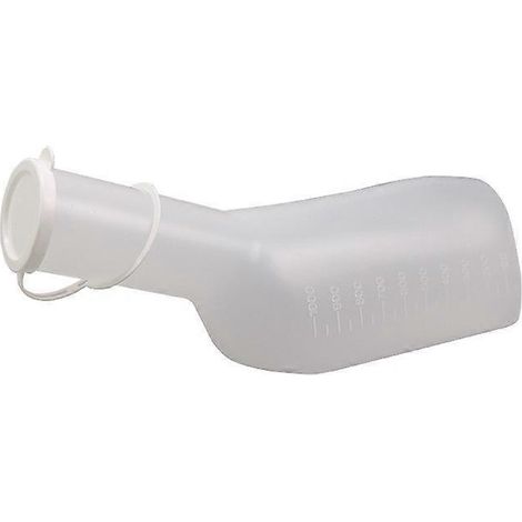 Bouteille pour urine masculine 1 litre / 1000 ml, en plastique, avec graduations faciles à lire, format voyage. (1/5)
