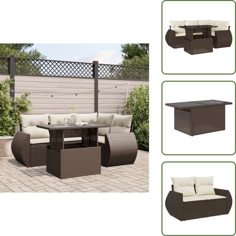 5-tlg. Garten-Sofagarnitur mit Kissen Braun Poly Rattan - Garten Sofagarnitur - Garten Sofagarnituren - Outdoor Sofagarnitur - Sofagarnitur Terrasse (1/5)