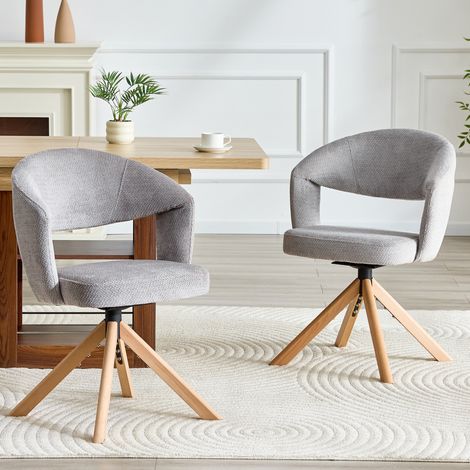 Set di 2 sedie da pranzo girevoli a 360° in tessuto grigio, piedi in legno, H 81,5 cm (1/5)