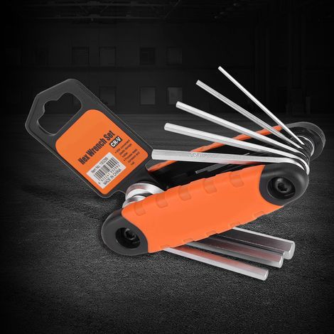 Kit de réparation de vélos avec 8 clés hexagonales pliantes en acier inoxydable, orange (1/5)