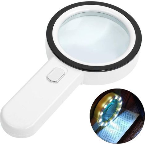 Loupe de Lecture éclairée, Loupe 30X con 12 LED Lumière Loupe Grossissante à Main, Loupe Eclairante pour Lecture, Bijoux, Seniors, Malvoyant, Observation et Travaux Manuels (Bouton d'argent) (1/5)