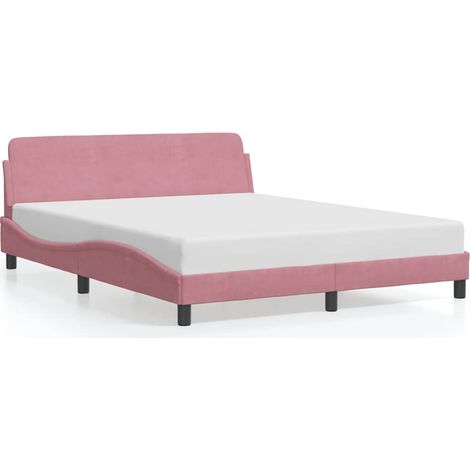 Lit double  Lit adulte  Cadre de lit avec tête de lit Dover rose 160x200cm velours (1/5)