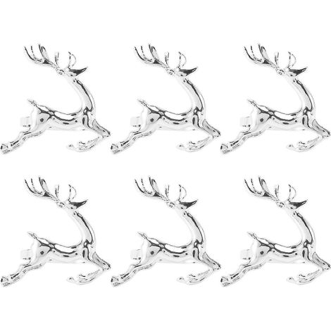 Lot de 6 ronds de serviette décoratifs en forme de cerf pour Noël mariages et autres fêtes. Couleur : argent. (1/5)