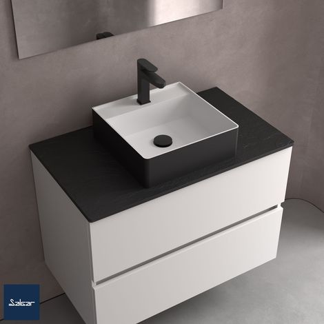Salgar Aufsatzwaschtisch TALEA ohne Siphon und Clickerabfluss SOLID SURFACE Schwarz 360 x 115 x 360 mm (1/4)