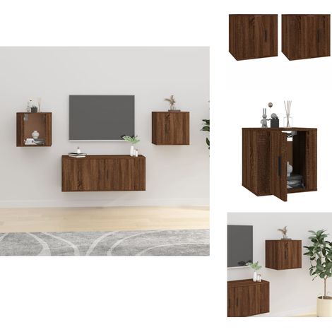 TV-Wandschränke 2 Stk. Braun Eichen-Optik 40x34,5x40 cm - TV Schrank - Wandregal - Wohnwand - Holzschrank - Eiche Optik (1/5)