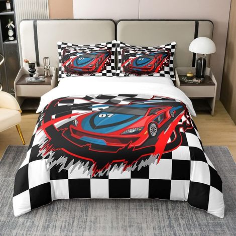 Housse de Couette Coton Voiture de Course, Ensemble de Literie Dirt Bike, Parure de Lit 220x240 Compétition de Voitures de Course, Housse Couette Sports Extrêmes pour Enfant Garçon (1/5)