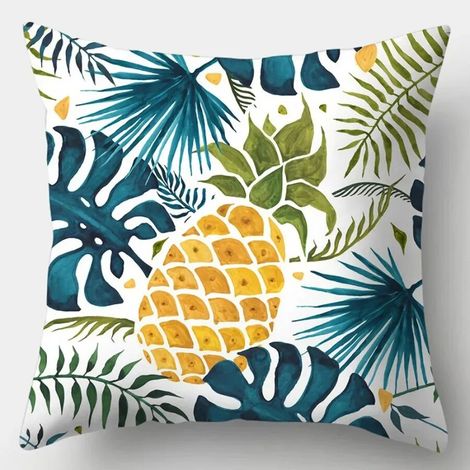 Taie D'oreiller Coton Linen Imprimé Plante Tropicale - Double Face - Pour Canapé Chaise Lit Bureau Extérieur - 40x40 cm (1/5)