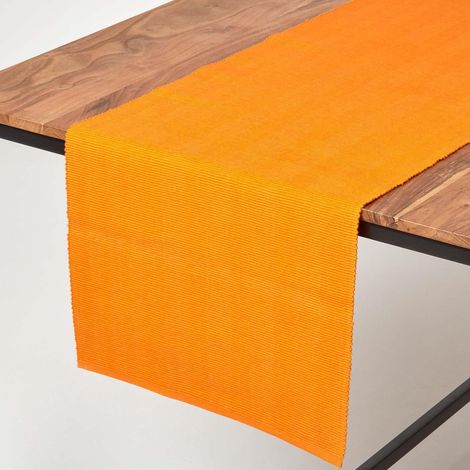 HOMESCAPES Cotton Plain Orange Table Runner