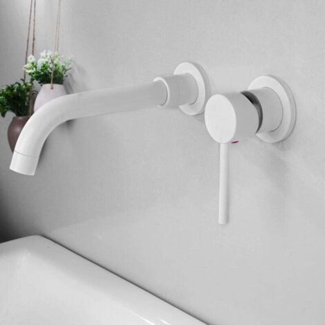 Mitigeur Lavabo Mural Rotatif à 360°Robinet Salle de Bain pour Baignoire et Lavabo Robinetterie Lavabo Encastré Mural Design Moderne, Blanc (1/4)