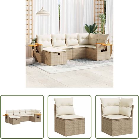 vidaXL Canapé avec accoudoirs - Salon de jardin avec coussins 6 pcs beige résine tressée (1/5)