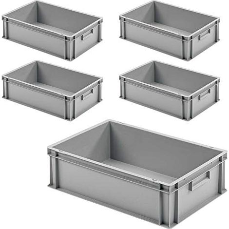 BRB Lot de 5 bacs Euro avec 2 poignées, 600 x 400 x 175 mm, gris