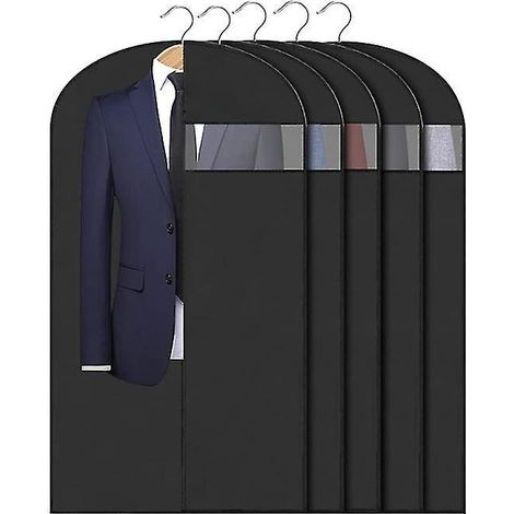 Set mit 5 atmungsaktiven Kleidersäcken zum Aufhängen mit Staubtaschen – 60 x 120 cm – schwarz (1/5)