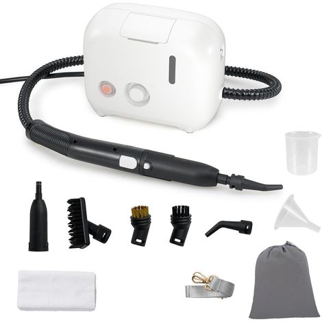 GOPLUS 1500W Nettoyeur Vapeur 3 Bars, Nettoyeur Vapeur à Main avec Réservoir d'Eau 1 L, 9 Accessoires, Convient pour Tapis, Rideaux, Cuisine, Salle de Bain, (Blanc) (1/5)
