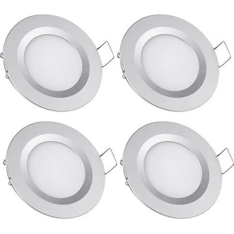 4 x LED-Einbaustrahler, 12 V, 58–65 mm, 3 W, 3200 K, eingegossener Scheinwerfer für Camping-Autos, Boote, Wohnwagen, Wohnmobile, Yachten, weißes Licht (silberne Ausführung) (1/5)