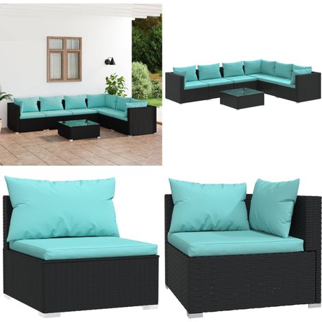 7-tlg. Garten-Lounge-Set mit Kissen Poly Rattan Schwarz - Garten Lounge Set - Outdoor Möbel - Rattan Gartenmöbel - Loungesessel - Gartenstuhl - Home & Living (1/5)