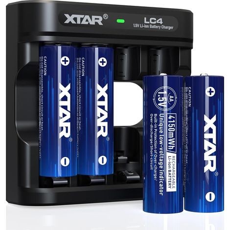 Lot de 4 piles AA rechargeables 4150 mWh 1,5 V (4 150 mWh AA + chargeur LC4)