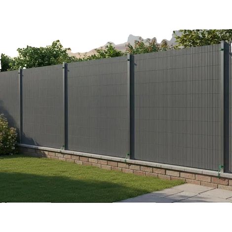 Valla de jardín, PVC rígido, diseño resistente a la corrosión, color gris. (1/2)