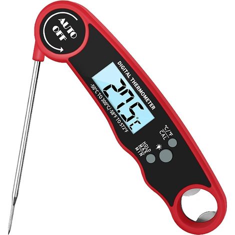 Digitales Thermometer, Lebensmittelthermometer zum Grillen und Kochen, mit Hintergrundbeleuchtung, geeignet für Zuhause, Grillen im Freien und BBQ, rot (1/5)
