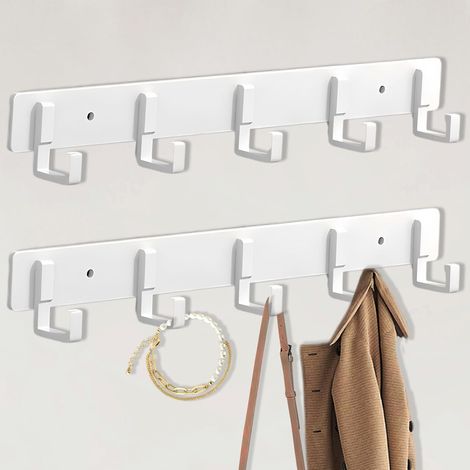 Juego de 2 percheros metálicos de pared con 5 ganchos - Perchero de pared para baño - 2 piezas (blanco) (1/5)