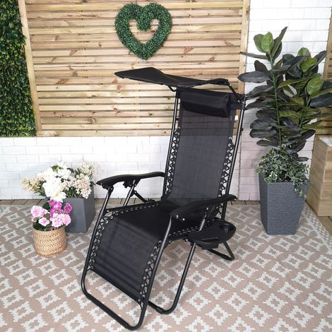 Multi Position Garden Gravity Relaxer Chair Sun Lounger with Sun Canopy in Black (1/5)