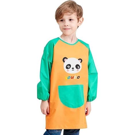 Tablier de peinture - Imperméable - Enfants 8-12 ans - Vert - À manches longues - Avec poches (1/4)