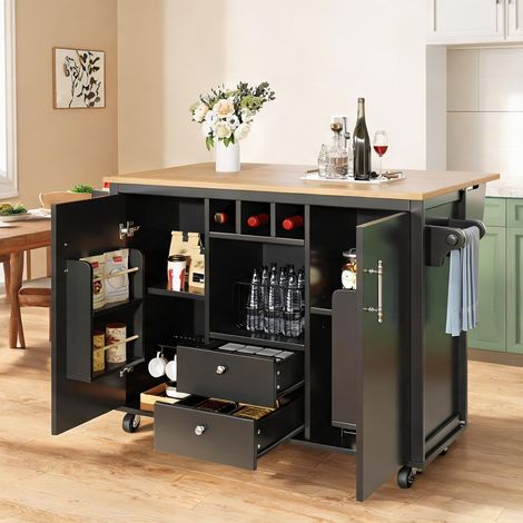 Îlot de cuisine en MDF avec plan rabattable et rangements (1/5)