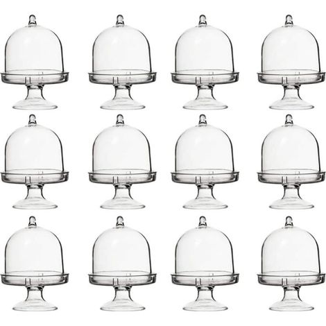 Lot de 12 mini présentoirs à gateaux en plastique avec couvercle transparent Cloche pour gateau d'anniversaire ou de mariage (1/5)