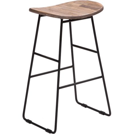 Drawer – Tabouret de bar en teck recyclé et métal H65cm – Assise ergonomique – Style minimaliste – Pour îlot de cuisine élégant (1/5)