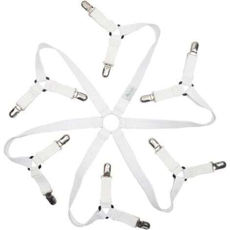 [JAMAIS UTILISÉ] Cadre de drap-housse réglable à 6 côtés, attaches pour draps, compatible avec tous les matelas ronds et carrés (blanc 3 positions) (1/4)