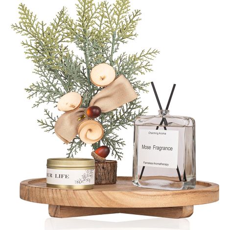 Cassetto decorativo rotondo, mobiletto da bagno in legno, ripiano portaoggetti, decorazione da cucina in stile country, ripiano estraibile in legno per sapone, profumo, candele, spugne, 25 cm - marron