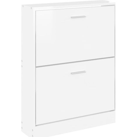 Zapatero mueble para entrada pasillo y salón acabado brillante 59 x 17 x 81 cm madera de ingeniería blanca 020021308 (1/5)