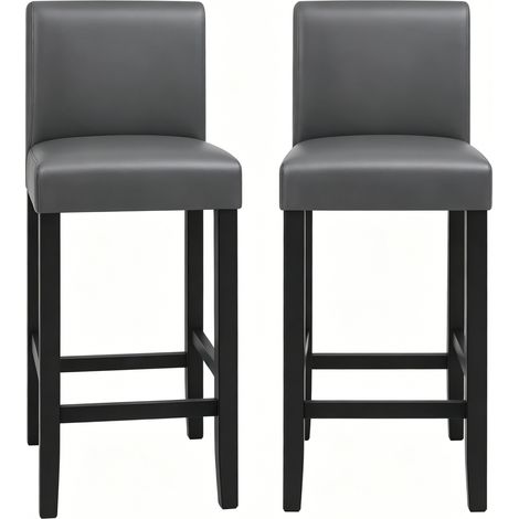 Set di 2 sgabelli da bar con schienale in similpelle e legno 41 x 43 x 110 cm nero e grigio MODENUIT (1/5)