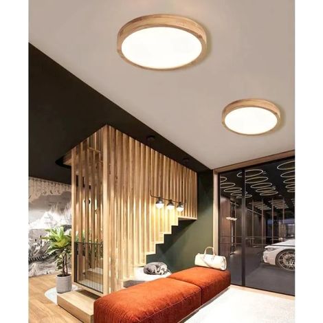U-do 2pcs Plafonnier LED,Moderne Plafonnier Rond en Bois Lampe Plafonnier Lumière Naturelle 4500K,30cm (1/4)