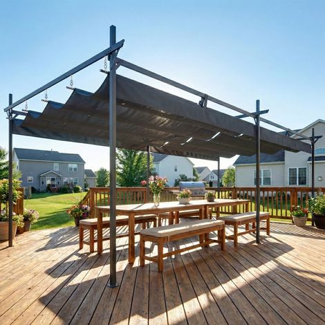 Pérgola de Jardín 6x3 m Gazebo con Techo Retráctil de Poliéster Resistente a los Rayos UV Gris Oscuro (1/5)