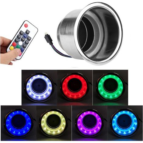 Porte-gobelet RGB lumière LED, télécommande de boisson en acier inoxydable pour bateau marin voiture camion RV (1/5)