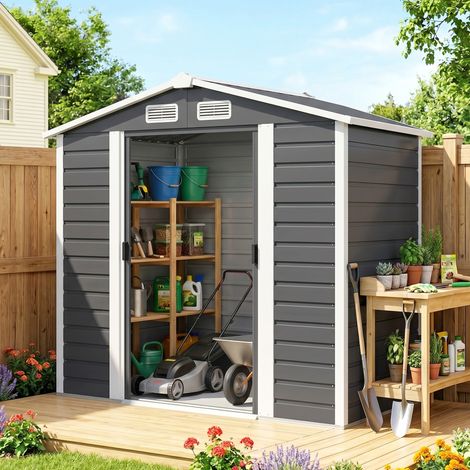 Coffre de Jardin en Métal à Portes Coulissantes avec Cadenas et Clés, 2,1x1,2x1,9m, Gris Anthracite (1/4)
