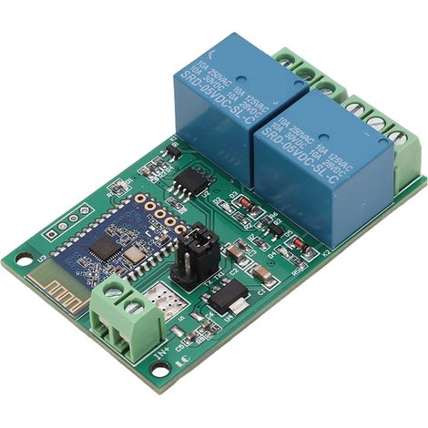 Module relais 2 canaux avec carte Bluetooth, commande à distance via application et indicateur lumineux, alimentation 5 V CC. (1/5)