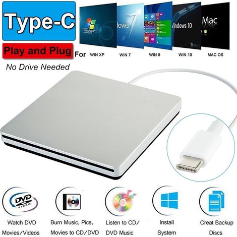 Lecteur CD/DVD externe TYPE-C 3.0, couleur argent (1/5)